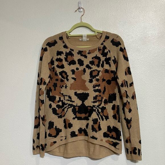 Belle Du Jour Leopard Print High Low Hem Sweater Sz M - Picture 2 of 12